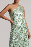 Sparkly Silver One Shoulder Mermaid Midi Asymmetrical Mother Of the Bride Dress with Sequins