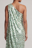 Sparkly Silver One Shoulder Mermaid Midi Asymmetrical Mother Of the Bride Dress with Sequins