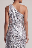 Sparkly Silver One Shoulder Mermaid Midi Asymmetrical Mother Of the Bride Dress with Sequins