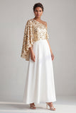 One Shoulder Green A-Line Long Mother Of the Bride Dress with Sequins