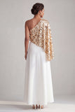 One Shoulder Green A-Line Long Mother Of the Bride Dress with Sequins