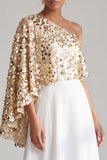 One Shoulder Green A-Line Long Mother Of the Bride Dress with Sequins