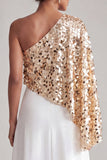One Shoulder Green A-Line Long Mother Of the Bride Dress with Sequins