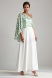 One Shoulder Green A-Line Long Mother Of the Bride Dress with Sequins