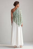 One Shoulder Green A-Line Long Mother Of the Bride Dress with Sequins