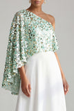 One Shoulder Green A-Line Long Mother Of the Bride Dress with Sequins