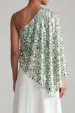 One Shoulder Green A-Line Long Mother Of the Bride Dress with Sequins