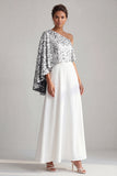 One Shoulder Green A-Line Long Mother Of the Bride Dress with Sequins