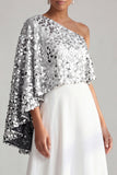 One Shoulder Green A-Line Long Mother Of the Bride Dress with Sequins