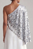 One Shoulder Green A-Line Long Mother Of the Bride Dress with Sequins