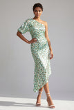One Shoulder Champagne Mermaid Asymmetrical Midi Sequin Mother Of the Bride Dress
