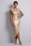 Mermaid Silver Asymmetrical Sequins Midi Mother Of the Bride Dress with Ruffles