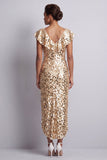 Mermaid Silver Asymmetrical Sequins Midi Mother Of the Bride Dress with Ruffles
