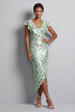 Mermaid Silver Asymmetrical Sequins Midi Mother Of the Bride Dress with Ruffles