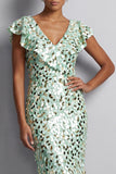 Mermaid Silver Asymmetrical Sequins Midi Mother Of the Bride Dress with Ruffles