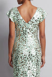 Mermaid Silver Asymmetrical Sequins Midi Mother Of the Bride Dress with Ruffles