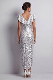 Mermaid Silver Asymmetrical Sequins Midi Mother Of the Bride Dress with Ruffles