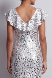 Mermaid Silver Asymmetrical Sequins Midi Mother Of the Bride Dress with Ruffles