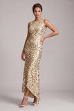 Sparkly Champagne Mermaid Boat Neck Long Mother Of the Bride Dress with Sequins
