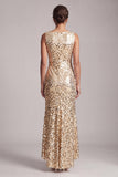 Sparkly Champagne Mermaid Boat Neck Long Mother Of the Bride Dress with Sequins
