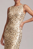Sparkly Champagne Mermaid Boat Neck Long Mother Of the Bride Dress with Sequins