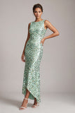 Sparkly Champagne Mermaid Boat Neck Long Mother Of the Bride Dress with Sequins