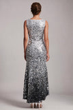 Sparkly Champagne Mermaid Boat Neck Long Mother Of the Bride Dress with Sequins