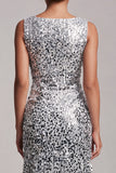 Sparkly Champagne Mermaid Boat Neck Long Mother Of the Bride Dress with Sequins