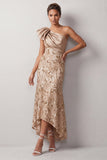 One Shoulder Mermaid Peach Sequins Asymmetrical Long  Mother Of the Bride Dress