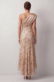 One Shoulder Mermaid Peach Sequins Asymmetrical Long  Mother Of the Bride Dress