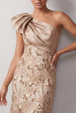 One Shoulder Mermaid Peach Sequins Asymmetrical Long  Mother Of the Bride Dress