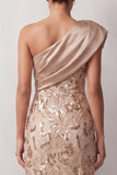 One Shoulder Mermaid Peach Sequins Asymmetrical Long  Mother Of the Bride Dress