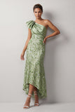 One Shoulder Mermaid Peach Sequins Asymmetrical Long  Mother Of the Bride Dress