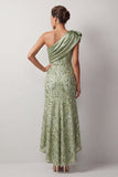 One Shoulder Mermaid Peach Sequins Asymmetrical Long  Mother Of the Bride Dress