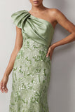 One Shoulder Mermaid Peach Sequins Asymmetrical Long  Mother Of the Bride Dress