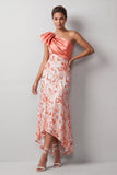 One Shoulder Mermaid Peach Sequins Asymmetrical Long  Mother Of the Bride Dress