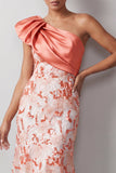 One Shoulder Mermaid Peach Sequins Asymmetrical Long  Mother Of the Bride Dress