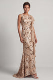 Champagne Sequins Mermaid Long Mother Of the Bride Dress with Ruffles