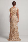 Champagne Sequins Mermaid Long Mother Of the Bride Dress with Ruffles