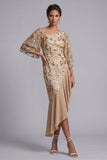 Champagne Mermaid Asymmetrical Sequins Mother Of the Bride Dress with Ruffles