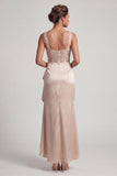 Grey Blue Corset Mermaid Ruched Sequins Long Mother Of the Bride Dress with Ruffles