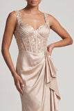 Grey Blue Corset Mermaid Ruched Sequins Long Mother Of the Bride Dress with Ruffles