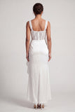 Grey Blue Corset Mermaid Ruched Sequins Long Mother Of the Bride Dress with Ruffles