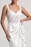 Grey Blue Corset Mermaid Ruched Sequins Long Mother Of the Bride Dress with Ruffles