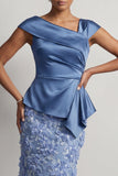 Dusty Sage Mermaid Asymmetrical Floral Midi Mother Of the Bride Dress with 3D Flowers