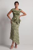 Dusty Sage Mermaid Asymmetrical Floral Midi Mother Of the Bride Dress with 3D Flowers