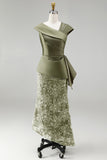 Dusty Sage Mermaid Asymmetrical Floral Midi Mother Of the Bride Dress with 3D Flowers