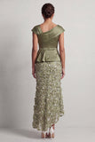 Dusty Sage Mermaid Asymmetrical Floral Midi Mother Of the Bride Dress with 3D Flowers