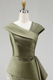Dusty Sage Mermaid Asymmetrical Floral Midi Mother Of the Bride Dress with 3D Flowers