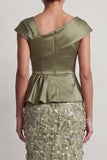 Dusty Sage Mermaid Asymmetrical Floral Midi Mother Of the Bride Dress with 3D Flowers